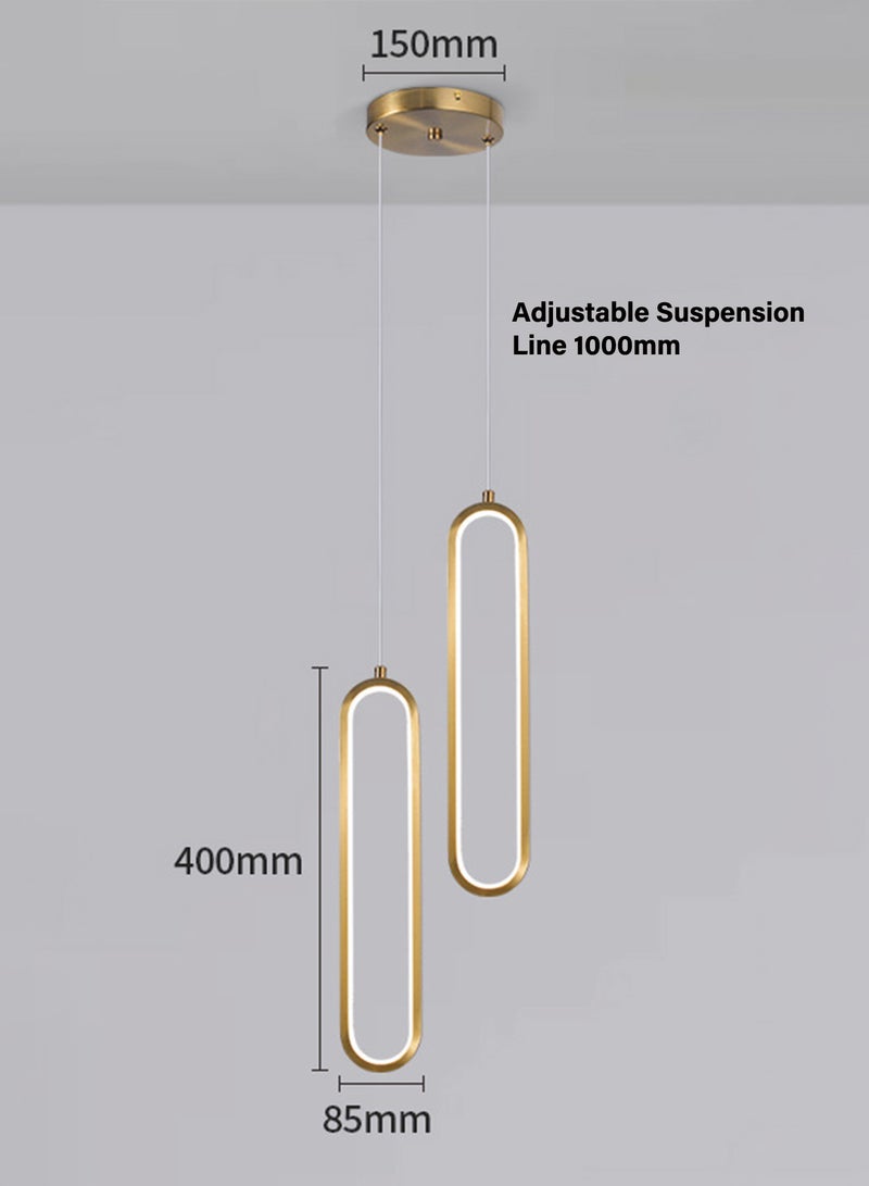 Modern Three-color Dimmable LED Chandelier Double-Head Nordic Indoor Hanging Lamp LED Bedside Pendant Lights for Luxurious Living Room Bedroom Kitchen Gold 2-Light - Image 3